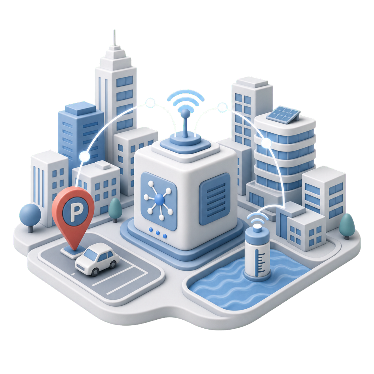 Smart city AIoT hub with connected parking and water-level sensors